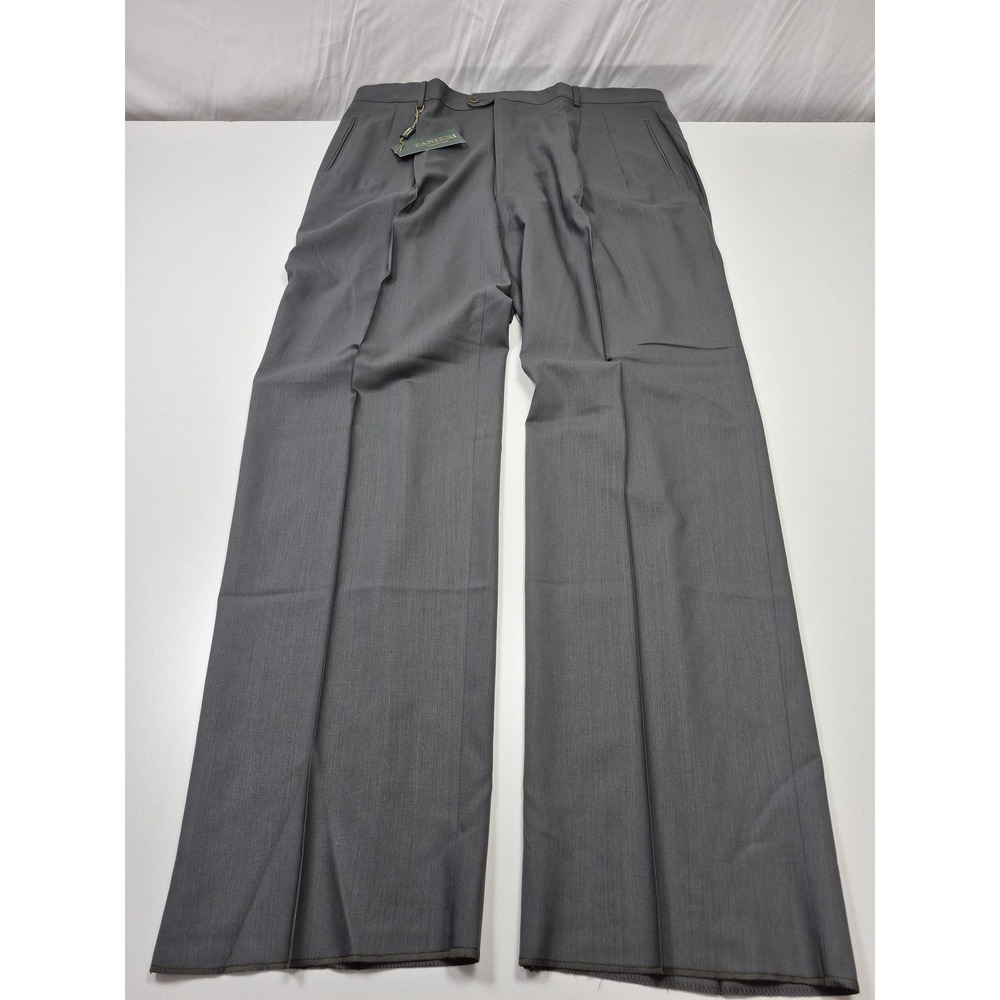 VTG Zanieri Wool Pants Mens 44x37 Gray Super 100 Pleated Italy Unhemmed NWT
